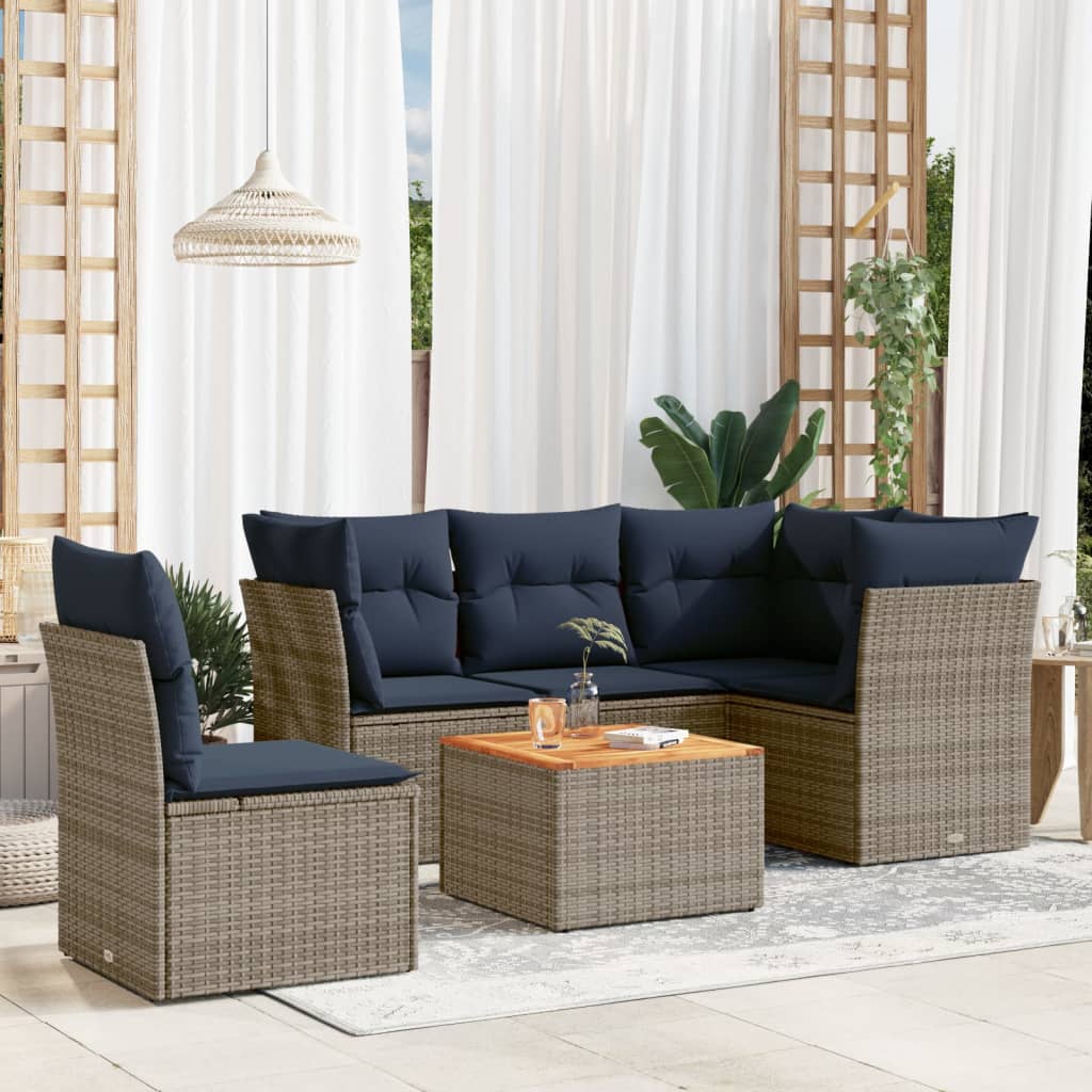 Set Divani da Giardino 6 pz con Cuscini Grigio in Polyrattan