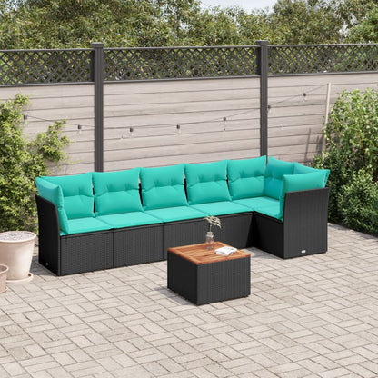 Set Divani da Giardino 7 pz con Cuscini Nero in Polyrattan