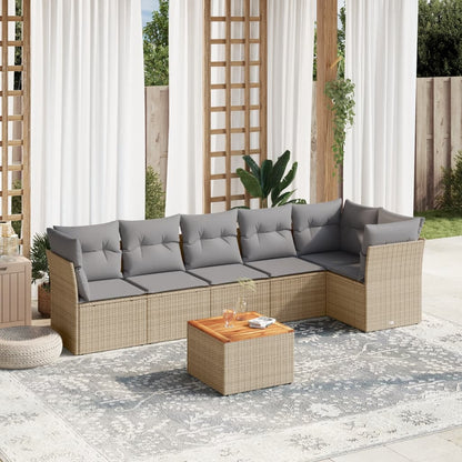 Set Divano da Giardino 7 pz con Cuscini Beige Misto Polyrattan