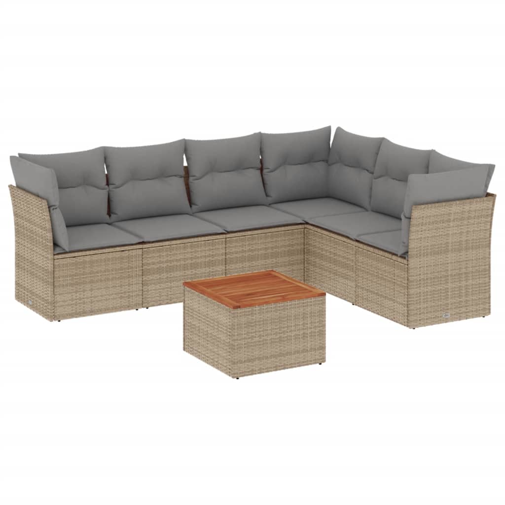 Set Divano da Giardino 7 pz con Cuscini Beige Misto Polyrattan