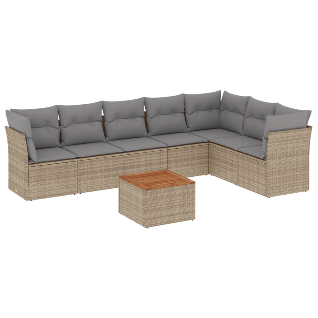 Set Divano da Giardino 8 pz con Cuscini Beige Misto Polyrattan