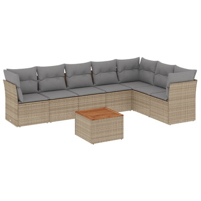 Set Divano da Giardino 8 pz con Cuscini Beige Misto Polyrattan