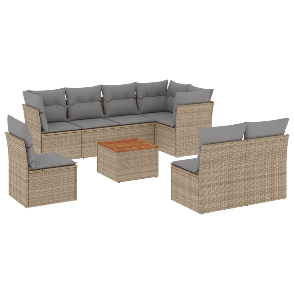Set Divano da Giardino 9 pz con Cuscini Beige Misto Polyrattan