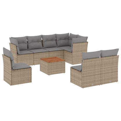 Set Divano da Giardino 9 pz con Cuscini Beige Misto Polyrattan