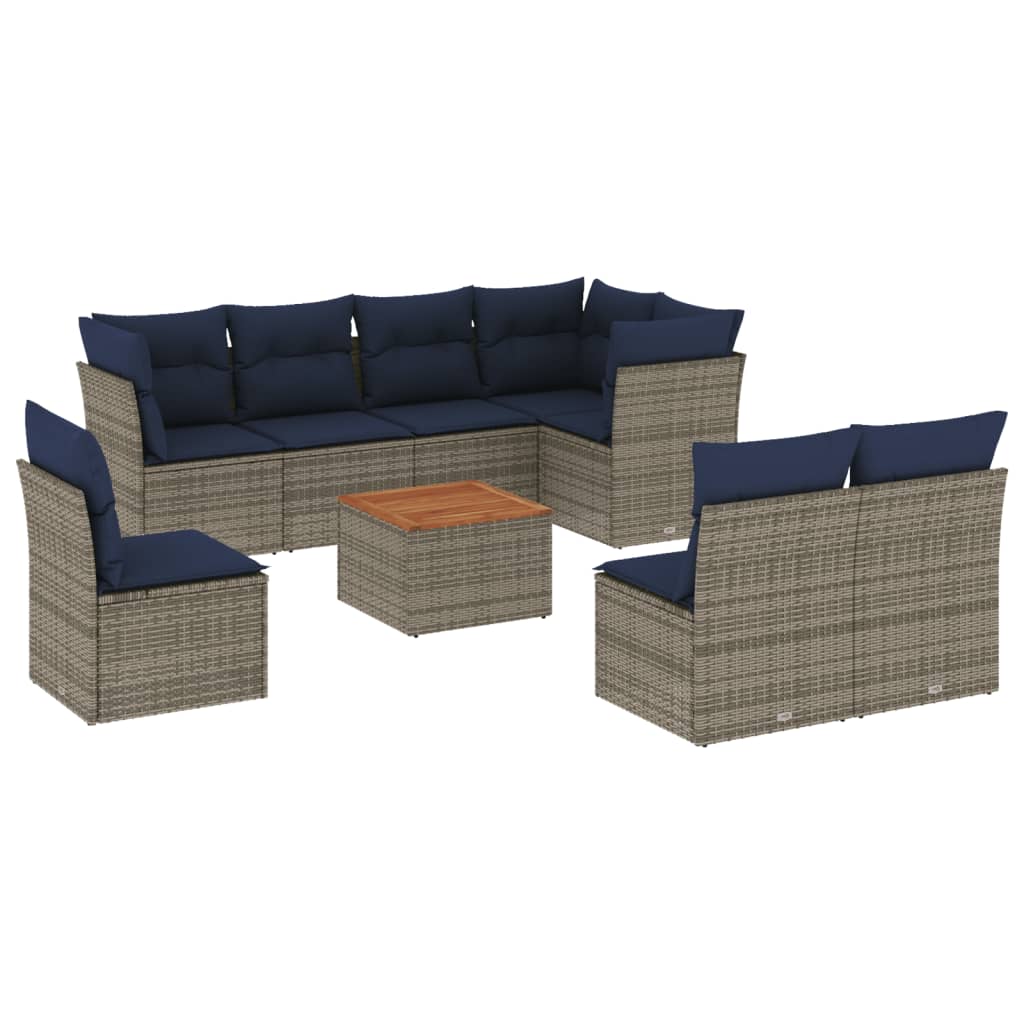 Set Divani da Giardino 9 pz con Cuscini Grigio in Polyrattan