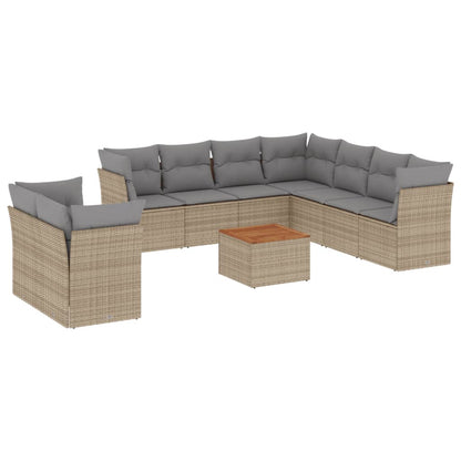Set Divano da Giardino 11 pz con Cuscini Beige Misto Polyrattan