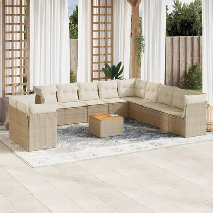 Set Divani da Giardino 12 pz con Cuscini Beige in Polyrattan