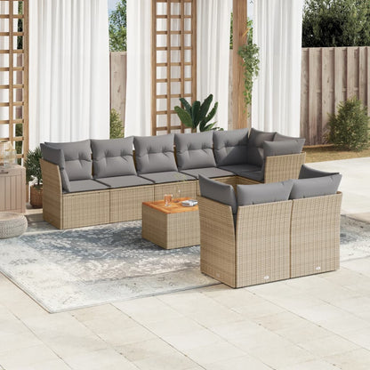 Set Divano da Giardino 9 pz con Cuscini Beige Misto Polyrattan