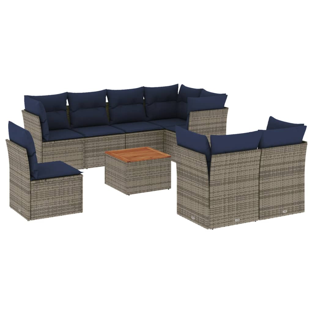 Set Divani da Giardino 9 pz con Cuscini Grigio in Polyrattan