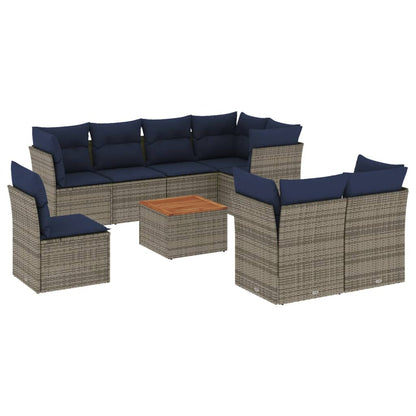 Set Divani da Giardino 9 pz con Cuscini Grigio in Polyrattan