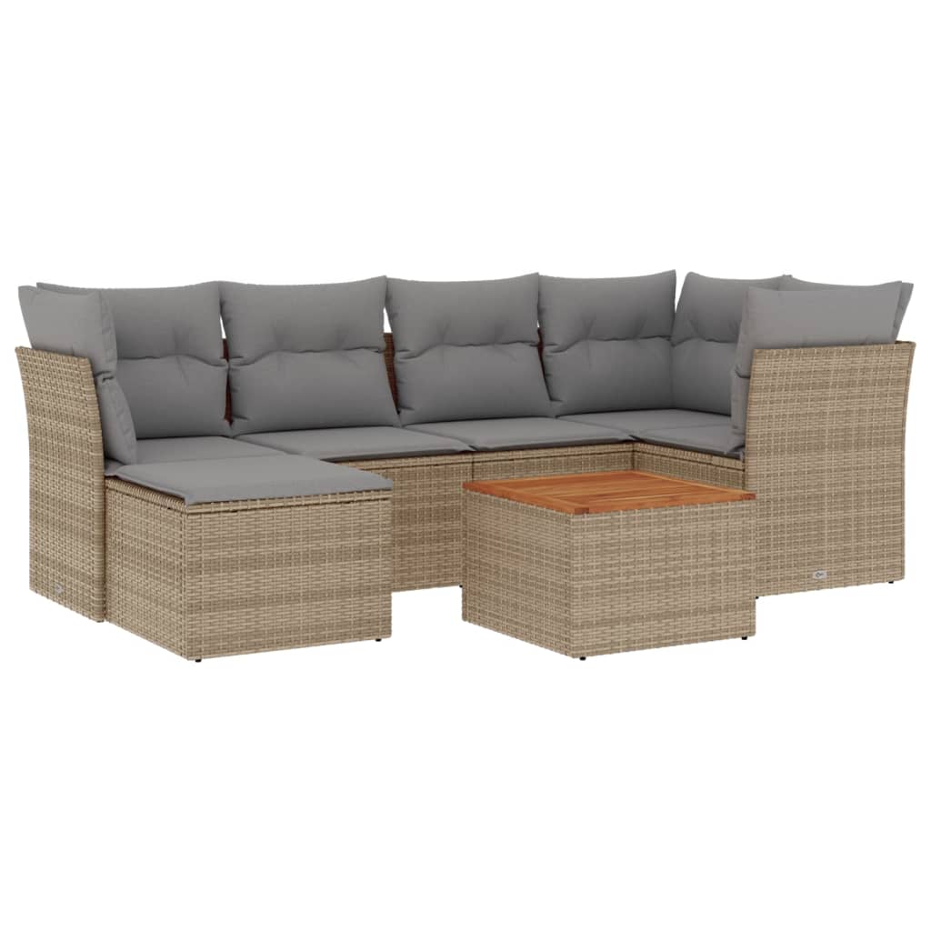Set Divano da Giardino 7 pz con Cuscini Beige Misto Polyrattan