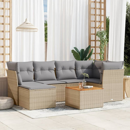 Set Divano da Giardino 7 pz con Cuscini Beige Misto Polyrattan