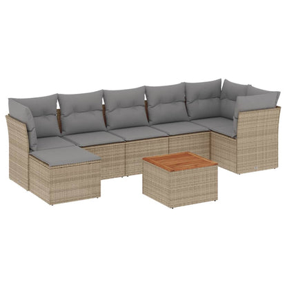 Set Divano da Giardino 8 pz con Cuscini Beige Misto Polyrattan