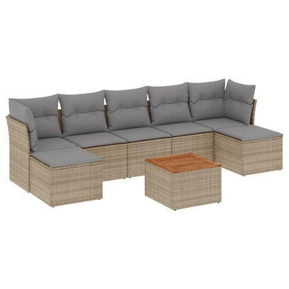 Set Divano da Giardino 8 pz con Cuscini Beige Misto Polyrattan
