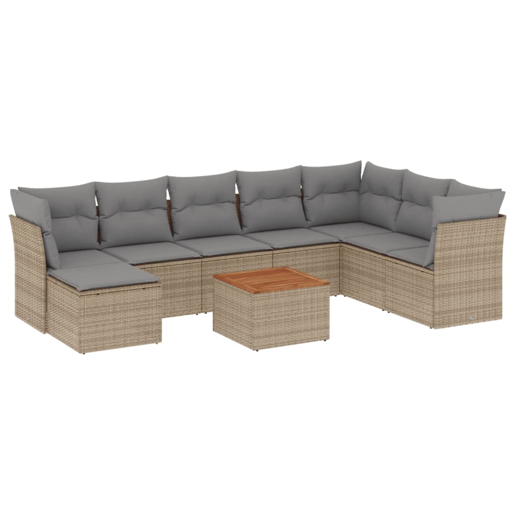 Set Divano da Giardino 9 pz con Cuscini Beige Misto Polyrattan