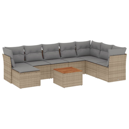 Set Divano da Giardino 9 pz con Cuscini Beige Misto Polyrattan