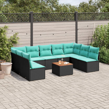 Set Divani da Giardino 10 pz con Cuscini Nero in Polyrattan