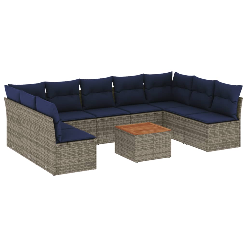 Set Divani da Giardino 10 pz con Cuscini Grigio in Polyrattan