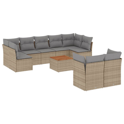 Set Divano da Giardino 10 pz con Cuscini Beige Misto Polyrattan