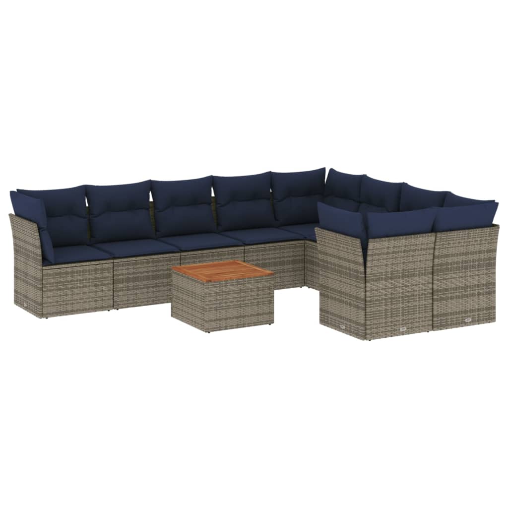 Set Divani da Giardino 10 pz con Cuscini Grigio in Polyrattan