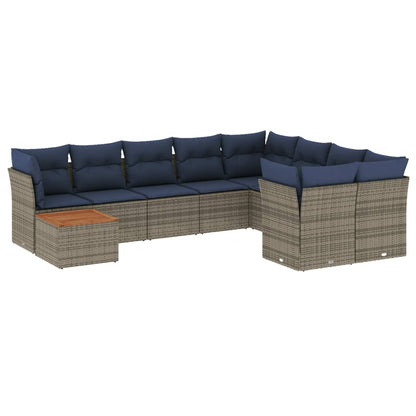 Set Divani da Giardino 10 pz con Cuscini Grigio in Polyrattan