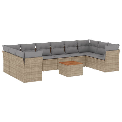 Set Divano da Giardino 11 pz con Cuscini Beige Misto Polyrattan