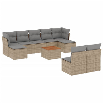 Set Divano da Giardino 10 pz con Cuscini Beige Misto Polyrattan