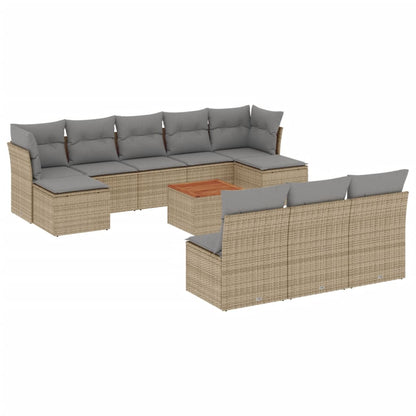 Set Divano da Giardino 11 pz con Cuscini Beige Misto Polyrattan
