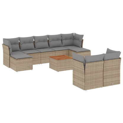 Set Divano da Giardino 10 pz con Cuscini Beige Misto Polyrattan