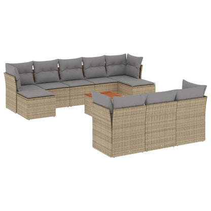 Set Divano da Giardino 11 pz con Cuscini Beige Misto Polyrattan