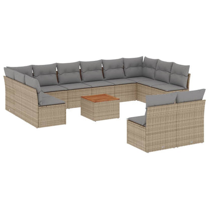 Set Divano da Giardino 13 pz con Cuscini Beige Misto Polyrattan
