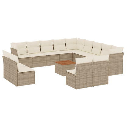 Set Divani da Giardino 14pz con Cuscini in Polyrattan Beige
