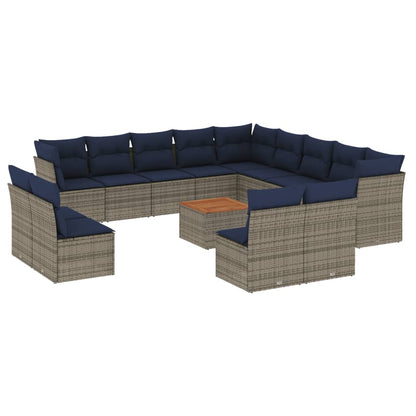 Set Divani da Giardino 14pz con Cuscini in Polyrattan Grigio