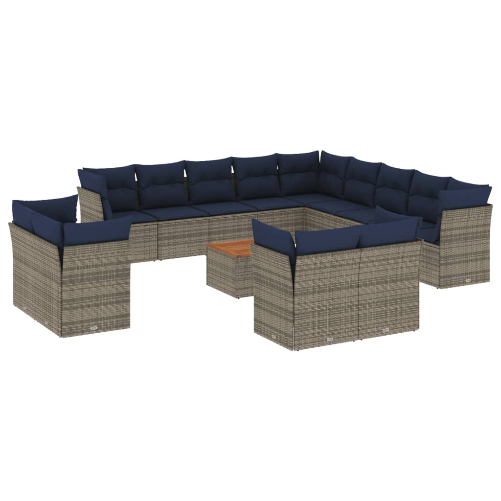 Set Divani da Giardino 14pz con Cuscini in Polyrattan Grigio