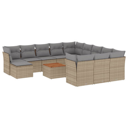 Set Divano da Giardino 13 pz con Cuscini Beige Misto Polyrattan