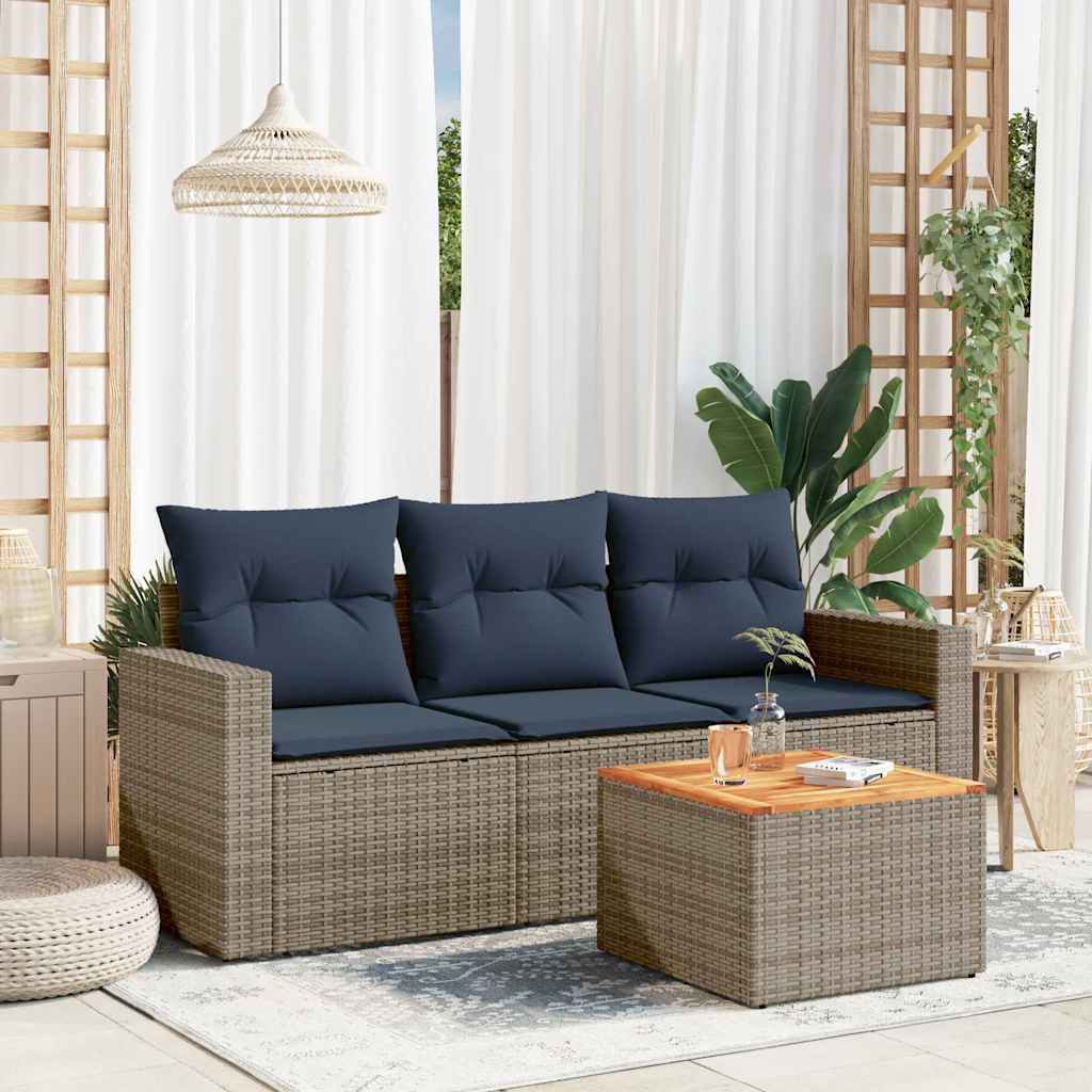 Set Divani da Giardino 4 pz con Cuscini Grigio in Polyrattan
