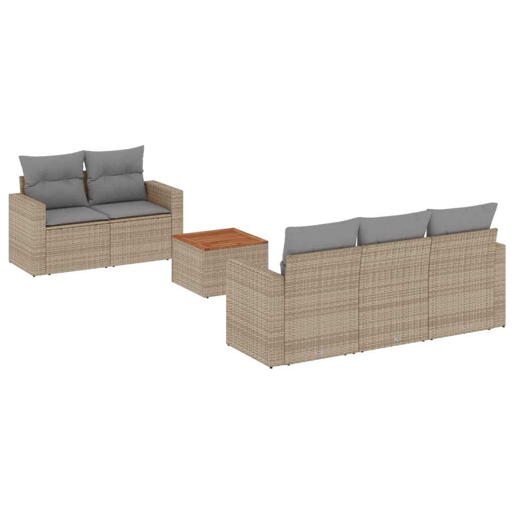 Set Divano da Giardino 6 pz con Cuscini Beige Misto Polyrattan