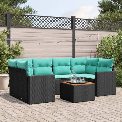 Set Divani da Giardino 7 pz con Cuscini Nero in Polyrattan