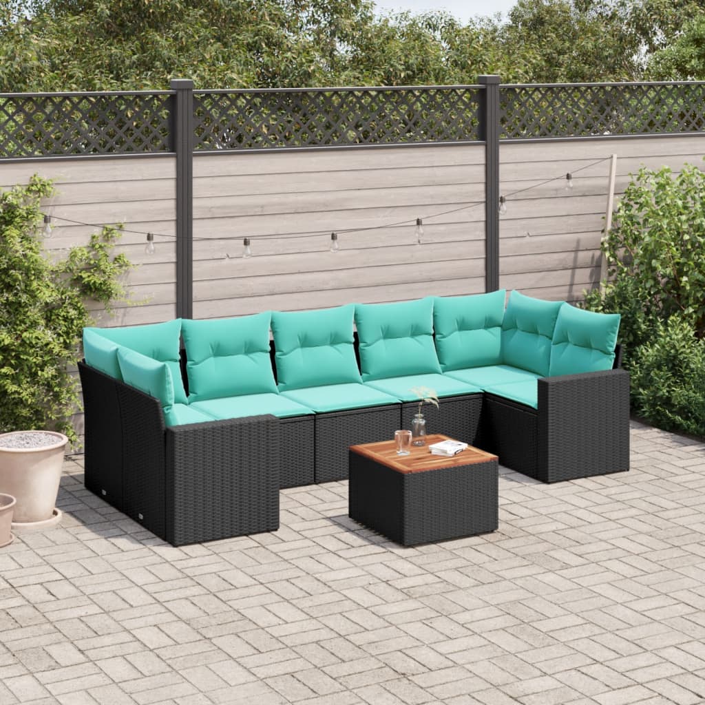 Set Divani da Giardino 8 pz con Cuscini Nero in Polyrattan