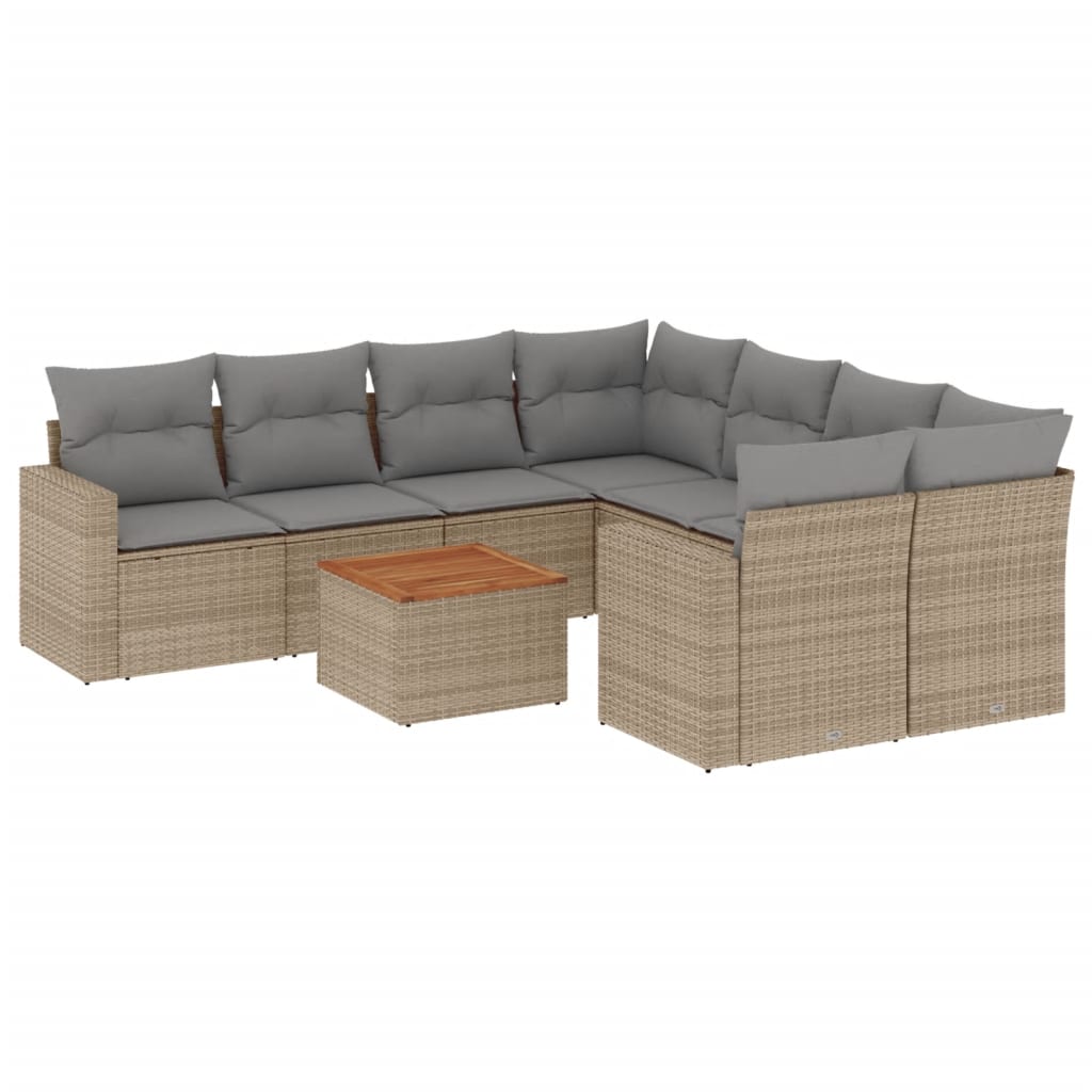 Set Divano da Giardino 9 pz con Cuscini Beige Misto Polyrattan