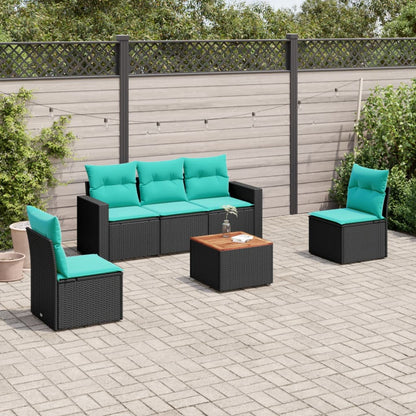 Set Divani da Giardino 6 pz con Cuscini Nero in Polyrattan