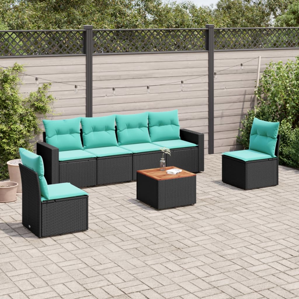 Set Divani da Giardino 7 pz con Cuscini Nero in Polyrattan