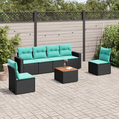 Set Divani da Giardino 7 pz con Cuscini Nero in Polyrattan
