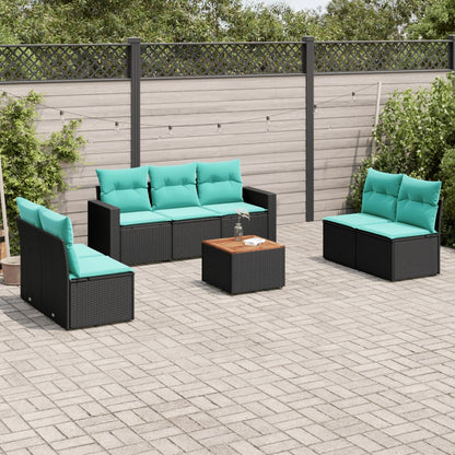 Set Divani da Giardino 8 pz con Cuscini Nero in Polyrattan
