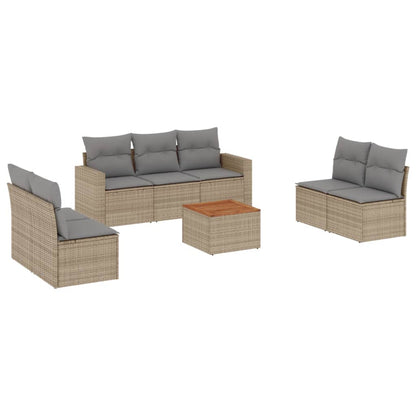 Set Divano da Giardino 8 pz con Cuscini Beige Misto Polyrattan