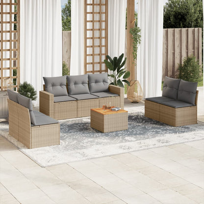Set Divano da Giardino 8 pz con Cuscini Beige Misto Polyrattan