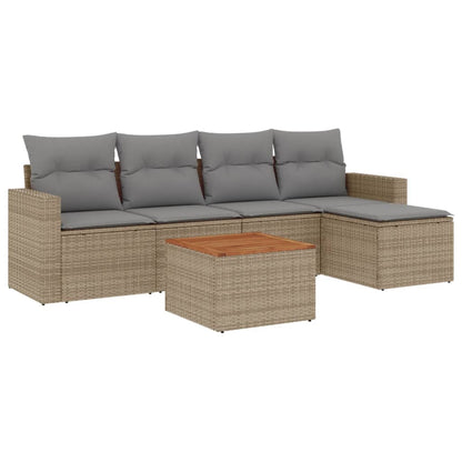 Set Divano da Giardino 6 pz con Cuscini Beige Misto Polyrattan