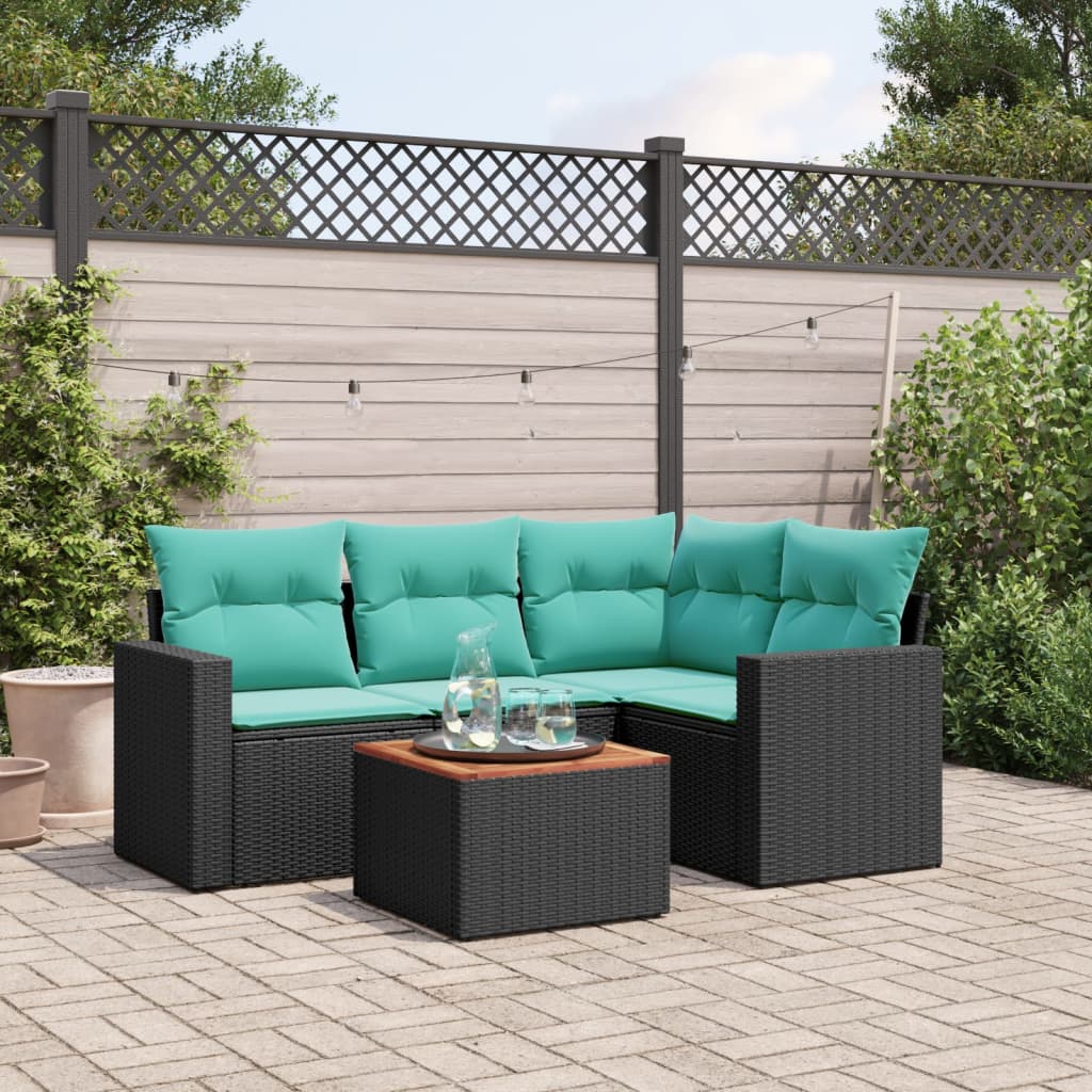 Set Divani da Giardino 5 pz con Cuscini Nero in Polyrattan