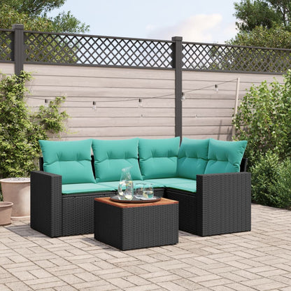 Set Divani da Giardino 5 pz con Cuscini Nero in Polyrattan