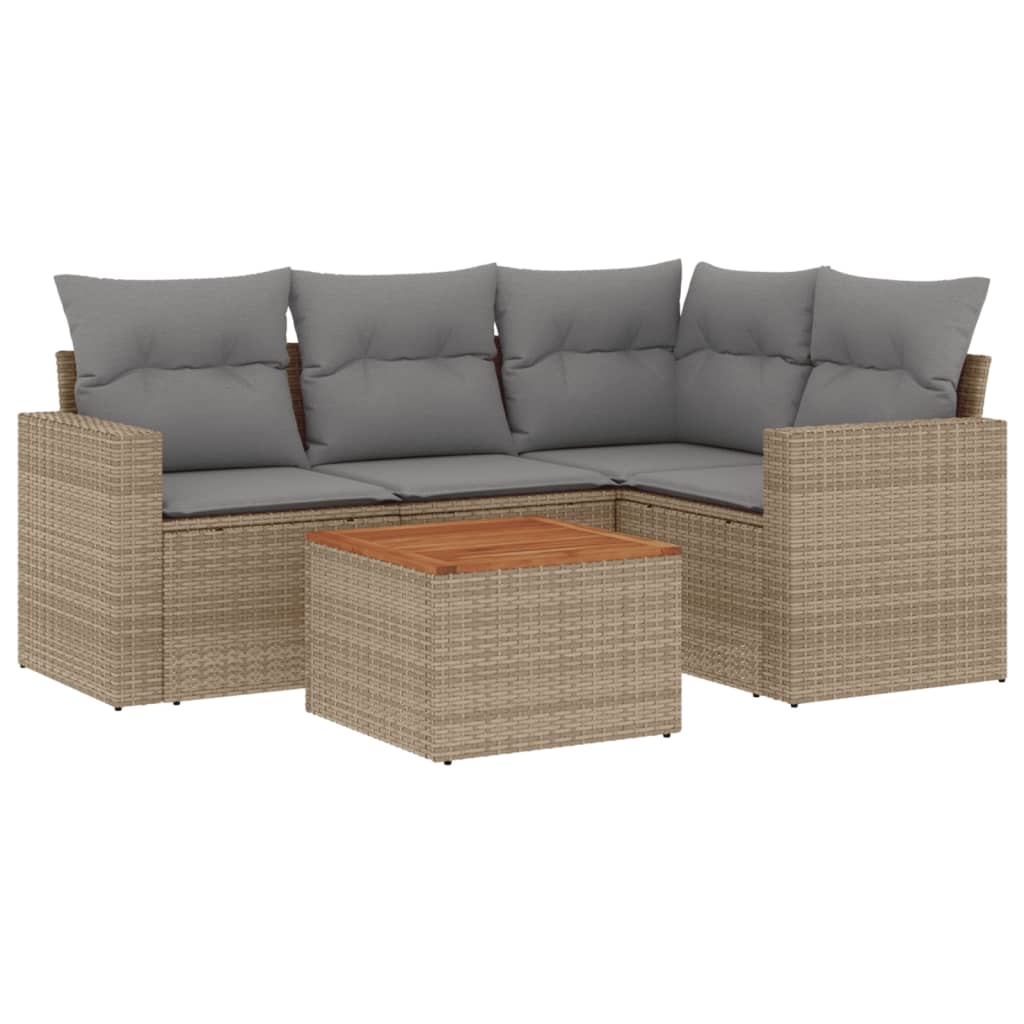 Set Divano da Giardino 5 pz con Cuscini Beige Misto Polyrattan